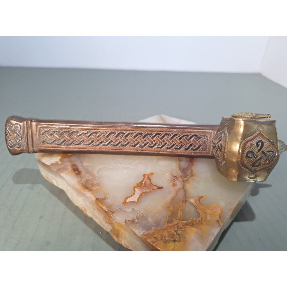Antique Handmade Arabic Brass Qalamdan Divit Inkwell Pen Case 9.5”